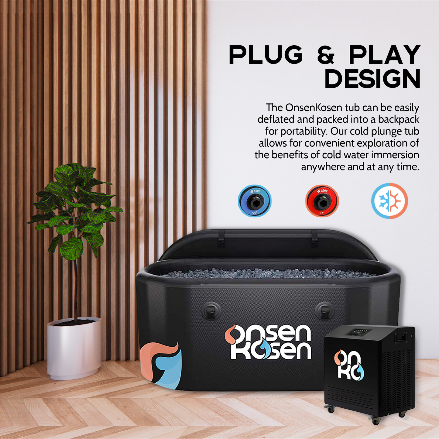 OnsenKosen Dogo Mini 1 Person Therapy Tub with Pro 2HP Dual Chiller/Heater