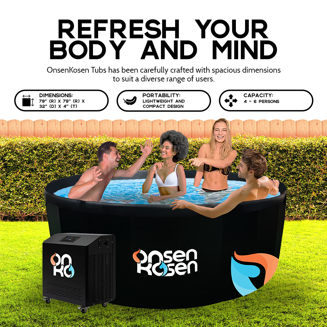 OnsenKosen Beppu 4 to 6 Person Group Therapy Tub with Pro 2HP Dual Chiller/Heater