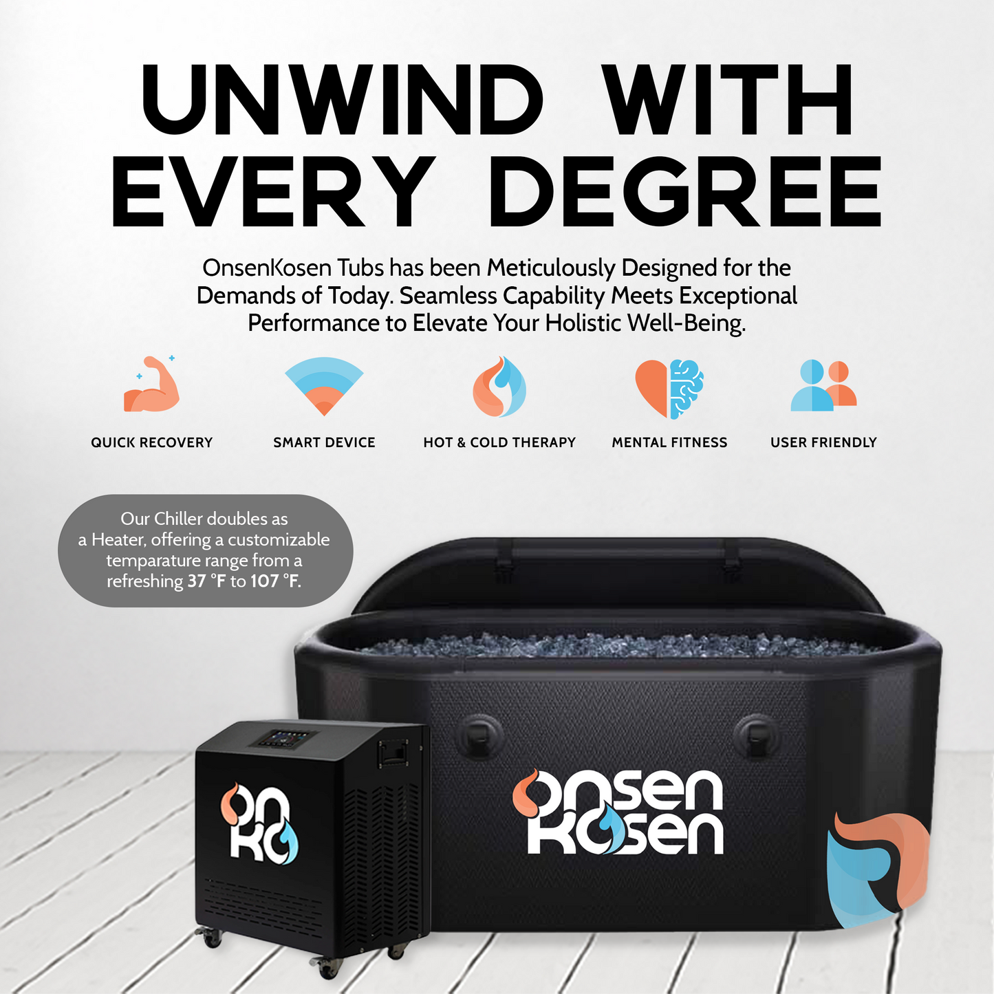 OnsenKosen Dogo Mini 1 Person Therapy Tub with Pro 2HP Dual Chiller/Heater